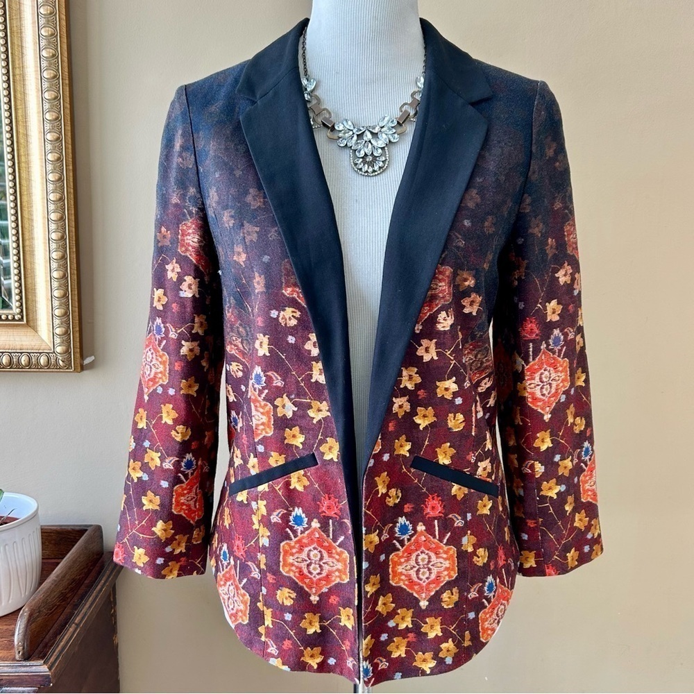 Anthropologie Cartonnier Telluride Floral Ombre Open Blazer Jacket Black 6 / S